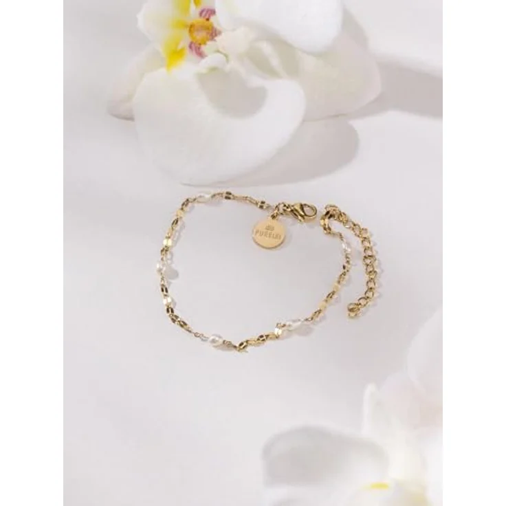 Purelei Delicate Pearl Armband für Damen, Edelstahl Armband mit Süßwasserperlen, verstellbar in Gold – Bild 4