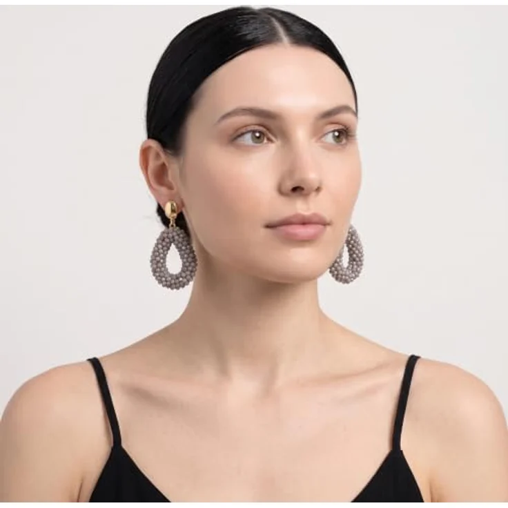 Joya Love Transparentes Grau Boho Ohrhänger, Hohl Tropfen mit facettierten Kristallperlen und glattem Goldoval Anhänger, Damen Kristall Statement Ohrringe – Bild 3