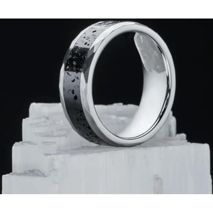 Holzkern Fingerring Sumo Lava/Wolfram, Herrenring aus mehrfarbigem Material, Größe 62, 8 mm Breite – Bild 5
