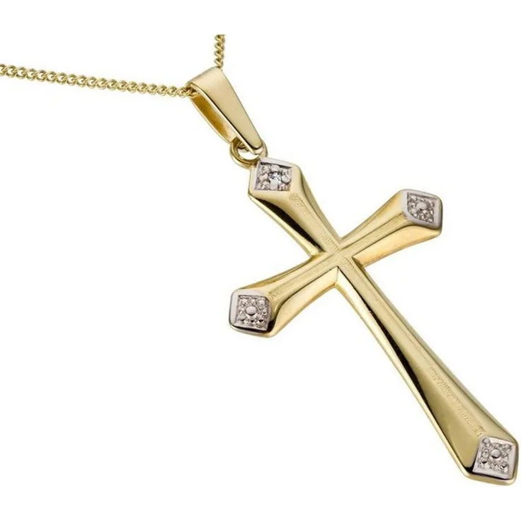 Firetti Kettenanhänger Kreuz, Gold 333 mit Diamant, made in Germany