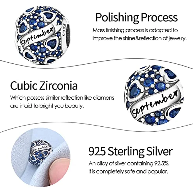 Pandach Damen Charm Anhänger Geburtsstein aus 925 Sterling Silber, 12 Zirkonia Charms Beads, passend für Pandora Armband und Halsketten – Bild 4