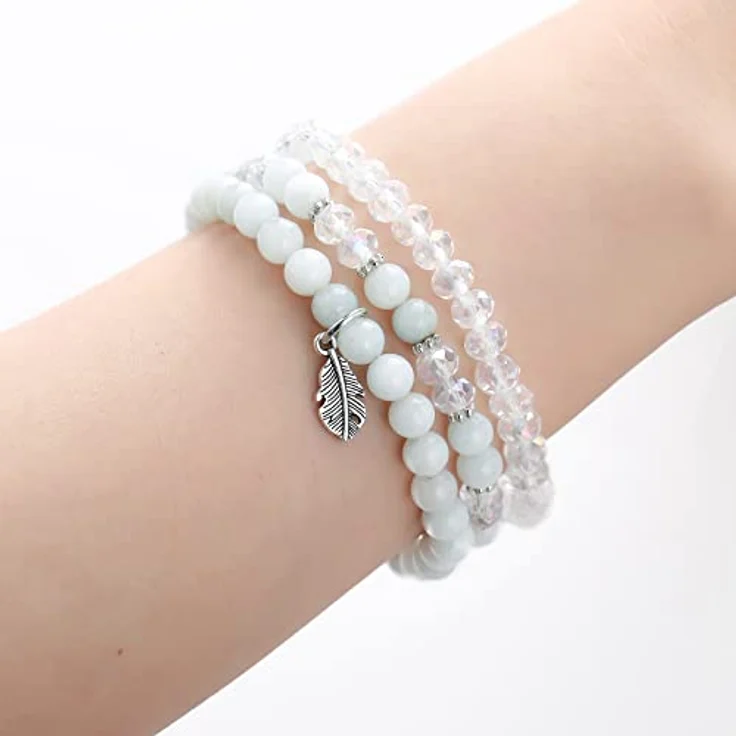 FULU AUTUMN Perlenarmband Set, Stretch Damen Armband Mehrschichtiges Boho Modeschmuck für Mama, Oma und Frau, Pure White – Bild 2