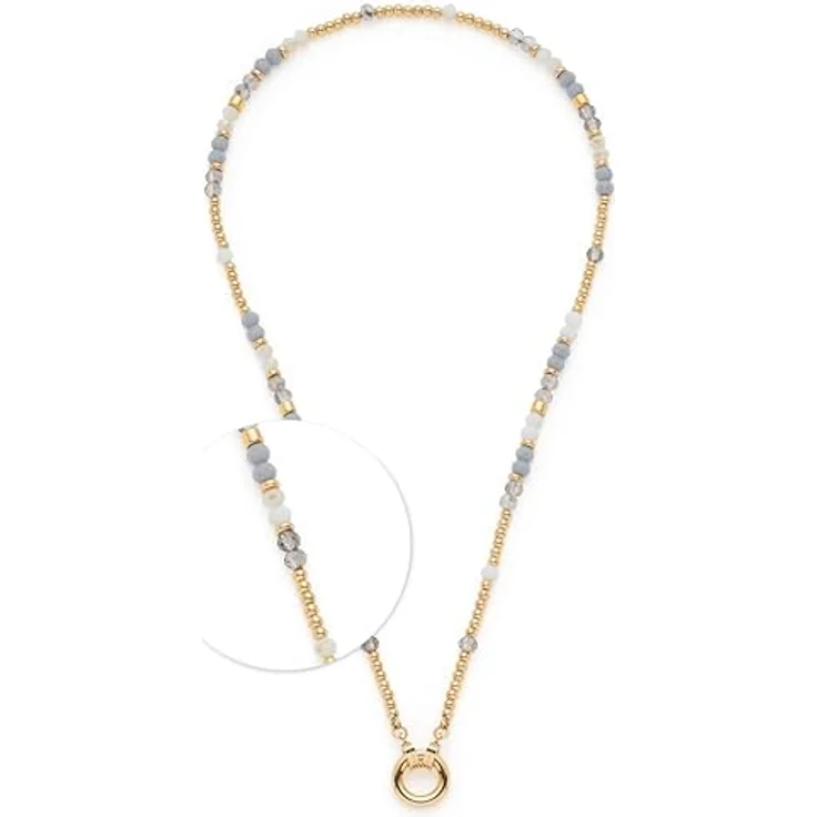 JEWELS BY LEONARDO Halskette Clip & Mix Bernie, goldfarbener Edelstahl mit Glasschliffperlen in Weiß- und Grautönen, 42-43,3 cm – Bild 1