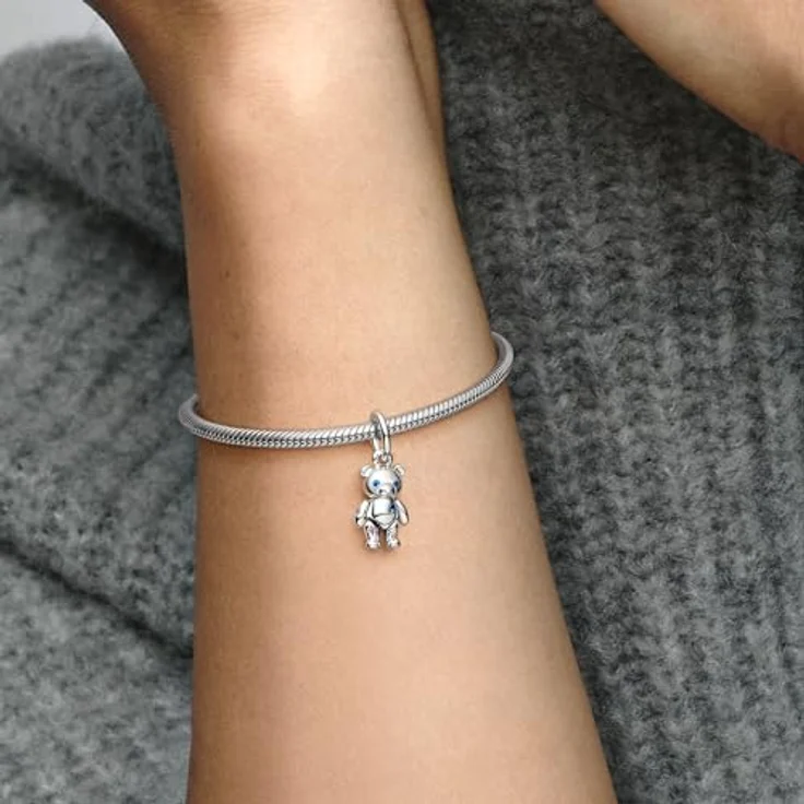 PANDORA Moments Beweglicher Baby-Teddybär Charm-Anhänger aus Sterling Silber mit blauem Kristall, kompatibel mit Moments Armbändern, 792986C01 – Bild 5