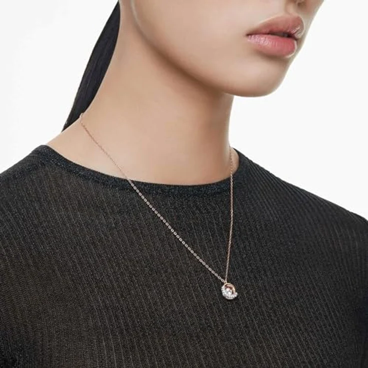 Swarovski Dextera Halskette, Rosé Vergoldete Damenhalskette mit Kristallpavé und Swarovski Zirconia, Weiß – Bild 5