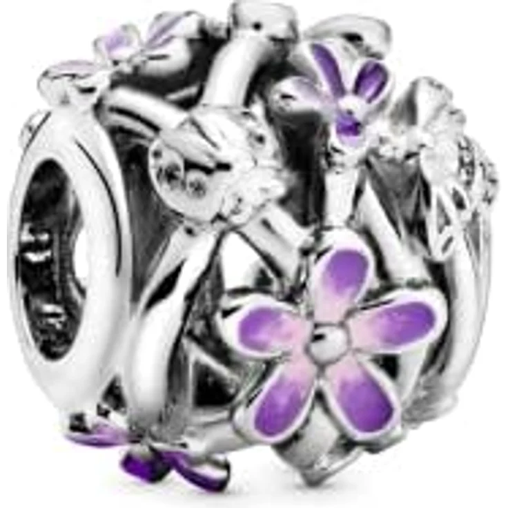 Pandora Charm 798772C02, lilafarbenes Gänseblümchen aus Sterling-Silber mit Emaille-Details – Bild 2