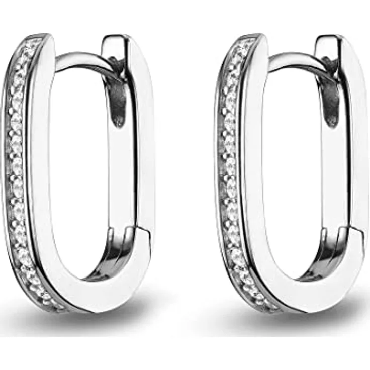 JETTE Creolen LUNA 88160894, Silber mit 14 Zirkonia-Steinen, elegante rechteckige Form