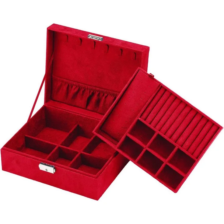 Intirilife Schmuckkasten (hochwertige Juwelenbox Schmuckschatulle Accessoirekästchen in Rot, 1 St), Zum Aufbewahren von Ringen Ketten Uhren Ohrringen und Armbändern