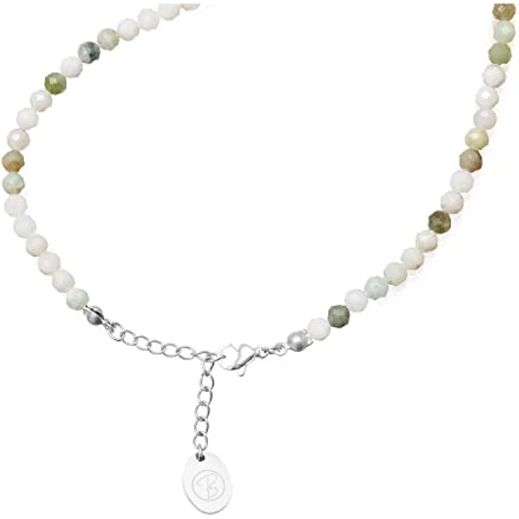BERGERLIN Jade Halskette hell grün, echte Myanmar Jade Kette mit facettierten Perlen und 925 Sterling Silberverschluss, Größe M-L – Bild 2