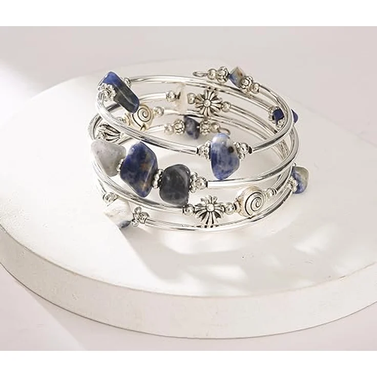 FULU AUTUMN Damen Boho Armband, mehrschichtiges Perlen Silber Wickelarmband, 19-Blue – Bild 2