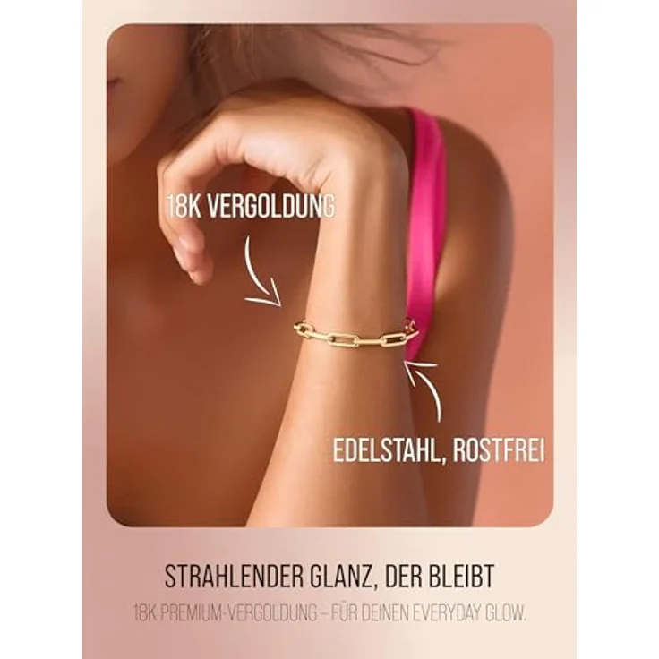 THIORA 'Island Links' Armband Gold Damen, Edelstahl 18kt Gold Gliederarmband, variable Länge, Armkette – Bild 2