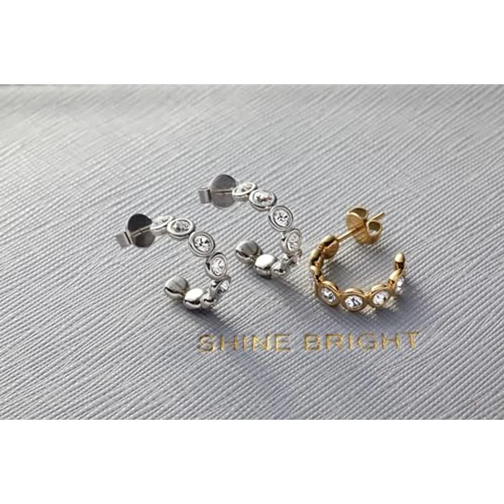 JEWELS BY LEONARDO Ohrstecker Cremona, goldfarbene Edelstahl-Creolen mit klaren Zirkonia-Steinen, allergikerfreundlich, 1 Paar, Geschenkverpackung, 024339 – Bild 5