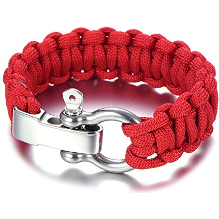 DonDon Herren Survivalarmband Paracord Outdoor Armband, geflochten, rot, Edelstahlverschluss, längenverstellbar, 2,5 m Seil entflochten – Bild 2
