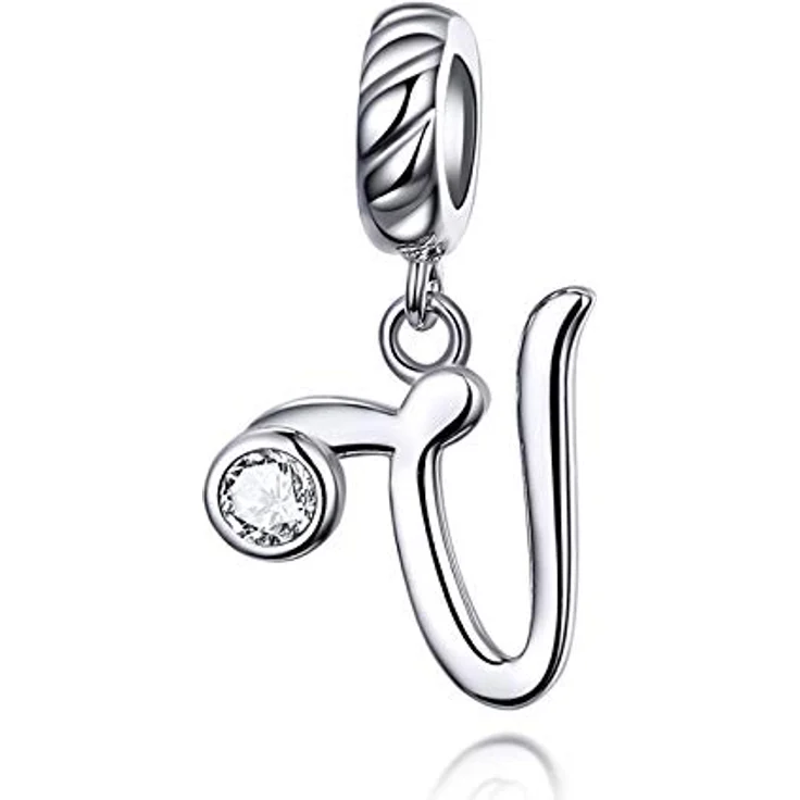 LaMenars Buchstabenanhänger A-Z, Charm aus 925er Sterlingsilber mit kubischem Zirkonia, kompatibel mit Pandora & Europäischen Armbändern – Bild 1