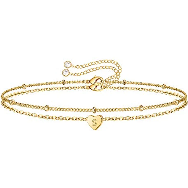 TINGN Gold Armband Set mit Buchstaben S, Verstellbares Herz Armband für Damen und Mädchen, Hypoallergen, 14 Karat Vergoldet, Perfektes Geschenk für Geburtstag und besondere Anlässe – Bild 1
