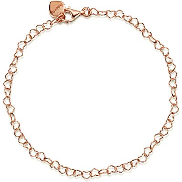 Amberta Damen Herz Armband, 925 Sterling Silber rosé vergoldet, hypoallergen, verstellbare Länge bis 20 cm – Bild 1