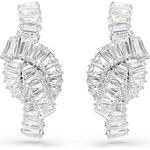 Swarovski Matrix Ohrringe, Rhodinierte Knoten-Design Ohrringe mit Swarovski Zirkonia im Baguette-Schliff, Größe: 3 x 1.4 cm
