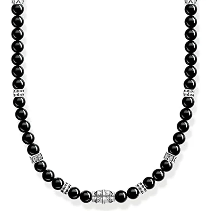 Thomas Sabo Herren-Halskette KE2180-507-11-L50, 50cm, aus 925er Sterlingsilber mit schwarzen Onyx-Beads und Gravurlinien