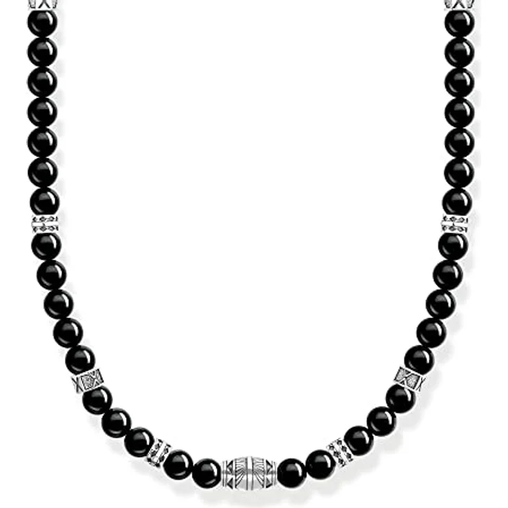 Thomas Sabo Herren-Halskette KE2180-507-11-L50, 50cm, aus 925er Sterlingsilber mit schwarzen Onyx-Beads und Gravurlinien – Bild 1