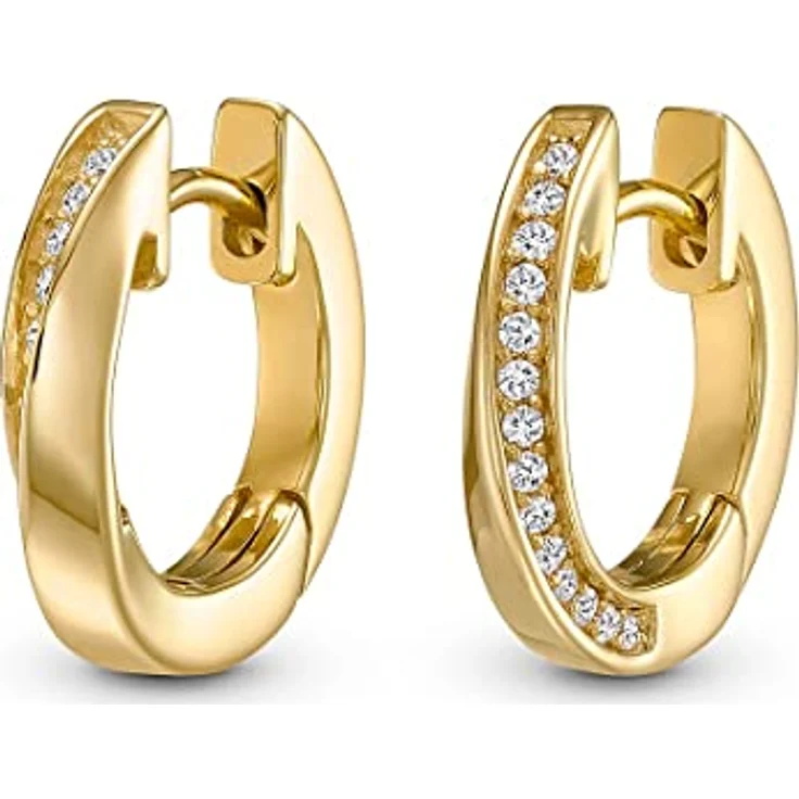 JETTE Damen-Creolen 925er Silber mit 28 Zirkonia, goldfarben, Durchmesser 16 mm – Bild 1