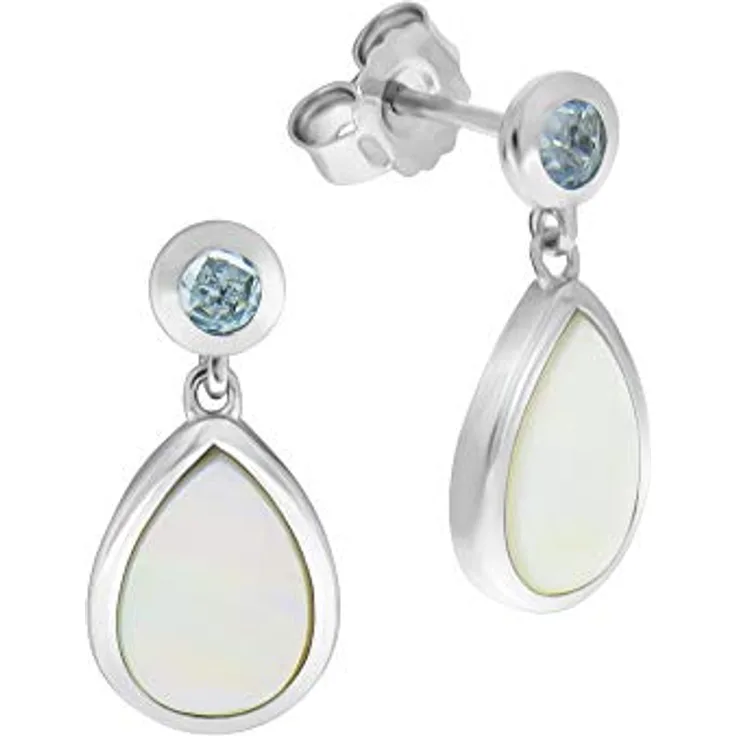Zeeme Gemstones Damen Ohrhänger 925/- Sterling Silber, rhodiniert, mit blauen Topasen (beh.), 0,38 ct, 1,8 cm