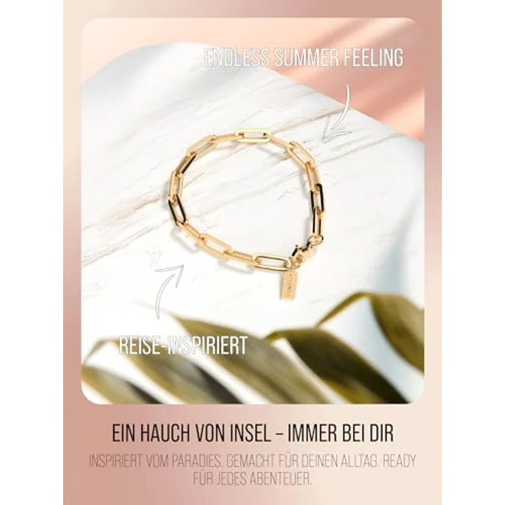 THIORA 'Island Links' Armband Gold Damen, Edelstahl 18kt Gold Gliederarmband, variable Länge, Armkette – Bild 5
