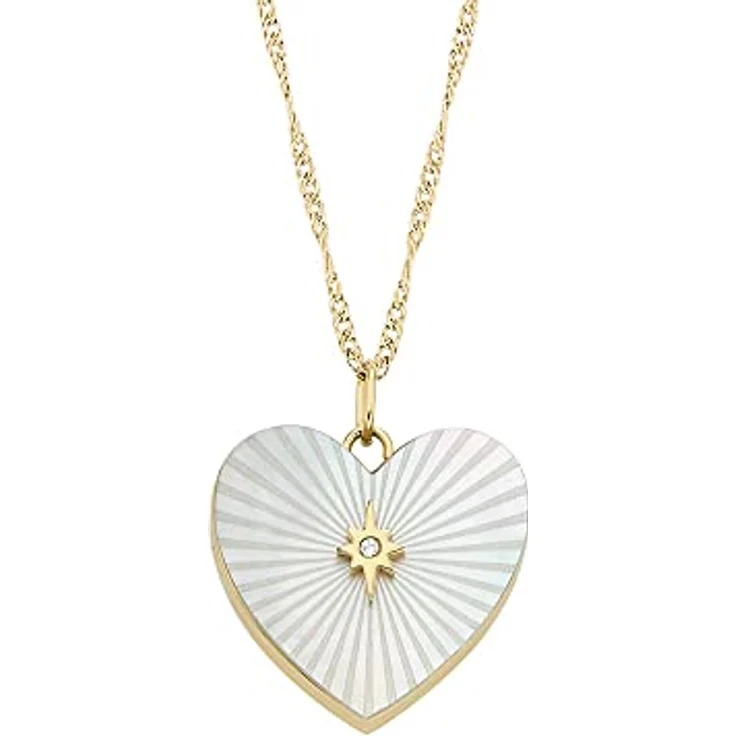 FOSSIL Damen Edelstahlcollier mit herzförmigem Anhänger, goldfarben, mattes Weiß, Karabinerverschluss – Bild 1