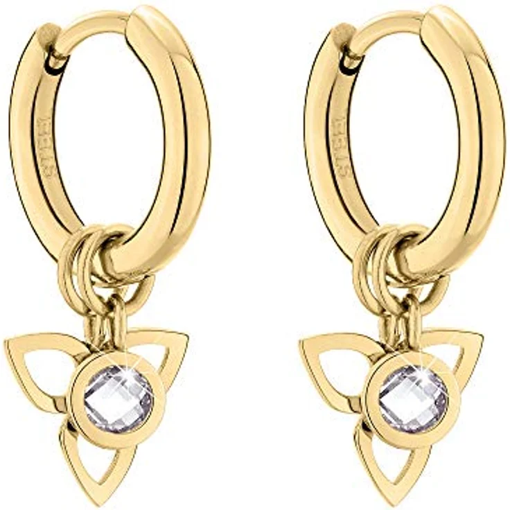 Tamaris Mini Creolen Ohrringe mit Blütenanhänger und Zirkoniastein, gold, Edelstahl IP Gold poliert, 1,9 cm – Bild 1