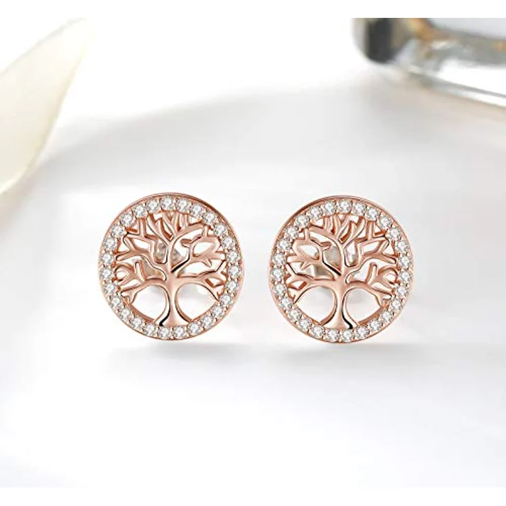 Jrêveinfini Lebensbaum Ohrringe, Rosegold 925 Silber Stecker, hypoallergen, nickelfrei, Ø 12 mm, Modeschmuck für Damen, Geschenkbox, Muttertag Weihnachten – Bild 5