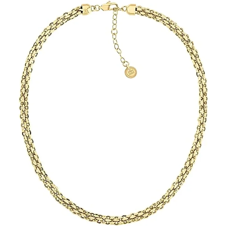 Tommy Hilfiger Damen Schmuck Set, 23K vergoldetes Edelstahl Kettenarmband und Gliederhalskette mit Logo-Anhänger, 40,6 cm