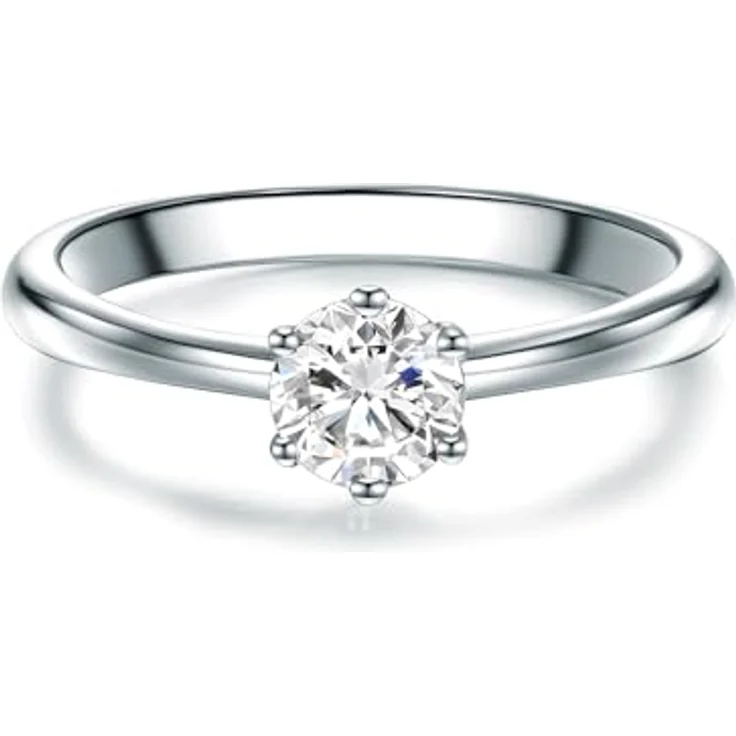 Trilani Damen-Solitärring, Sterling Silber Zirkonia weiß im Brillantschliff, eleganter Verlobungsring mit Krappenfassung – Bild 1