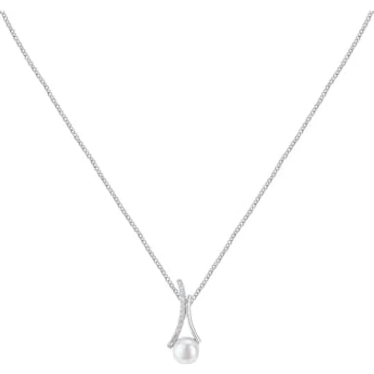 FAVS Silberkette 925er Silber, 40 cm kurze Damen-Kette mit 13 Süßwasserperlen, rhodiniert