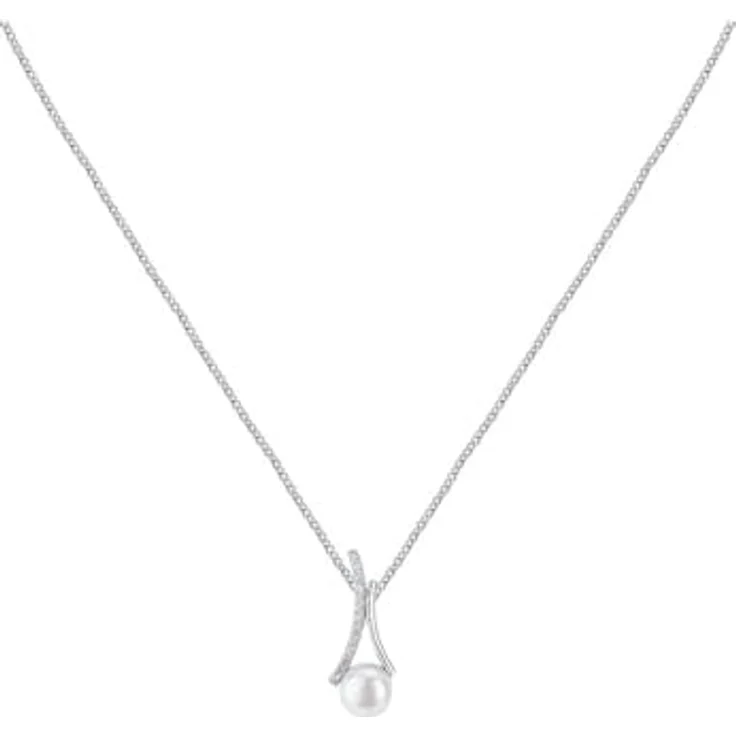 FAVS Silberkette 925er Silber, 40 cm kurze Damen-Kette mit 13 Süßwasserperlen, rhodiniert – Bild 1