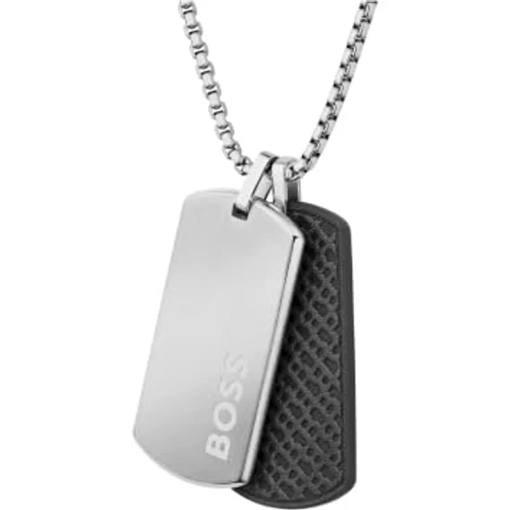 BOSS Herren-Halskette Devon, Edelstahl mit schwarzem Lederakzent, 609,60 mm Länge – Bild 2