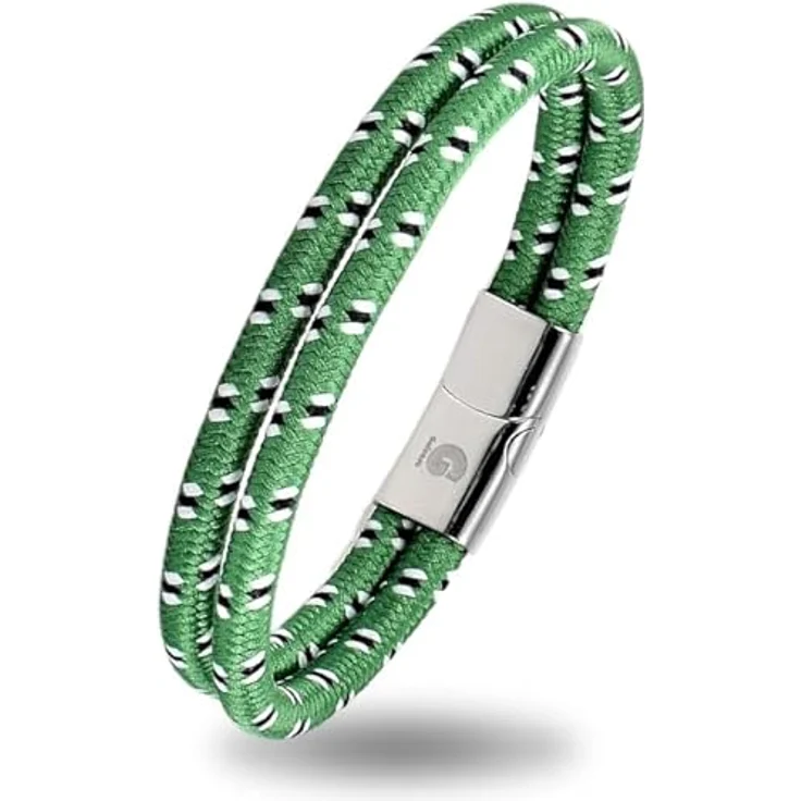 Galeara Noa Segeltau Armband, Geflochtenes Nautisch Armband mit Edelstahl Magnetverschluss, Grün-Weiß, Größe 175 mm – Bild 2