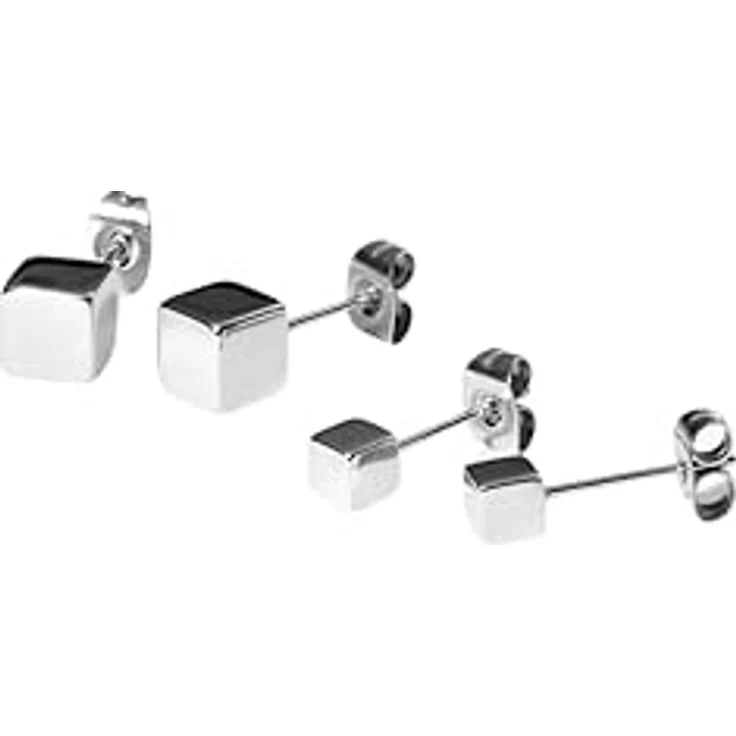 Purelei Würfel-Ohrring-Set, 2 Paar minimalistische Edelstahl-Ohrstecker, 14K vergoldet, geometrischer Look, klein & groß, wasserfest, Silber – Bild 1