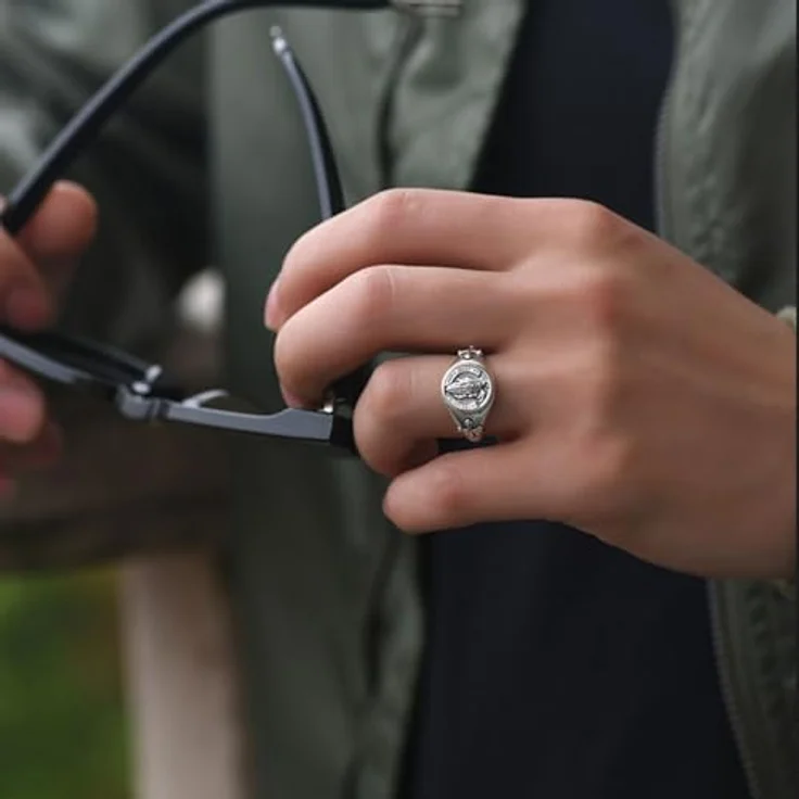 KONFEN Betende Hände Herren Ring, Verstellbarer Wikinger Ring aus hypoallergenem Material, Silber, Vintage Hip Pop Gothic Punk Design – Bild 4