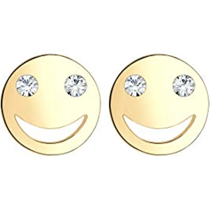 Elli Damen Ohrstecker Smiley Face Emoji mit Glaskristall, 925 Sterling Silber vergoldet – Bild 2