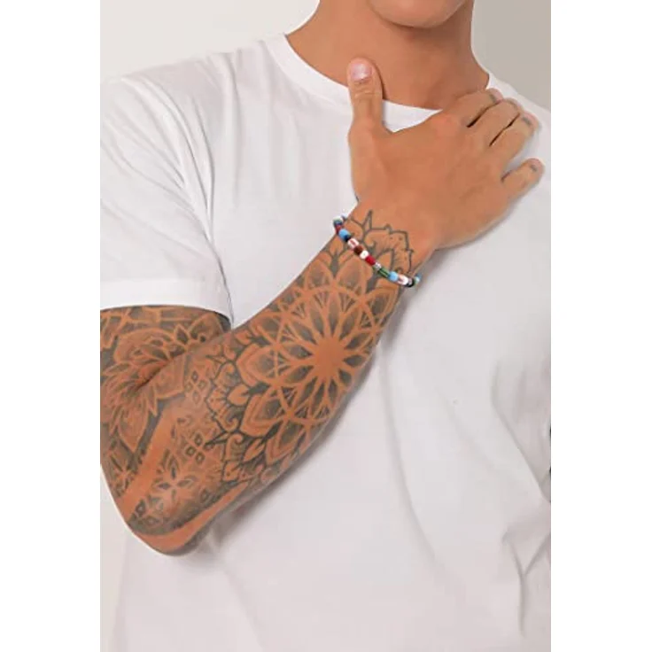 Kuzzoi Buddha Herren Armband, elastisch aus Süßwasserperlen (5 mm) mit oxidierten 925 Sterling Silber Elementen und Glas Beads, Länge 19 cm – Bild 4