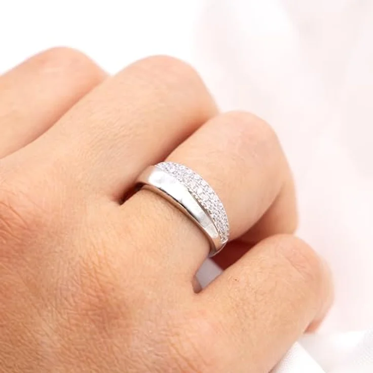 Zeeme 925/- Sterling Silber Damen Ring, glänzend mit weißen Zirkonia-Steinen, rhodiniert, inkl. Etui – Bild 3