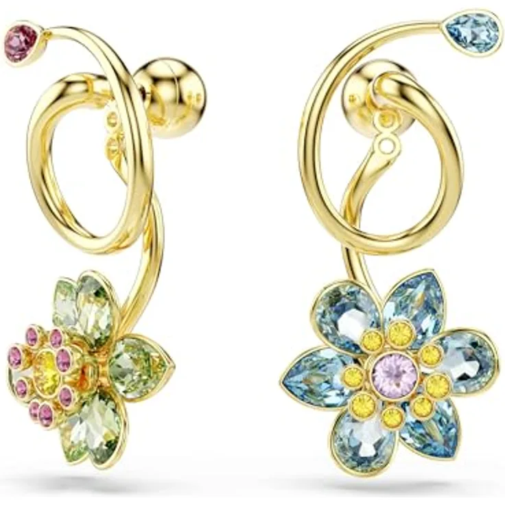 Swarovski Idyllia Drop-Ohrhänger, Vergoldete und Mehrfarbige Ohrringe mit Blütenmotiv und Swarovski Kristallen, 3.5 x 1.7 cm