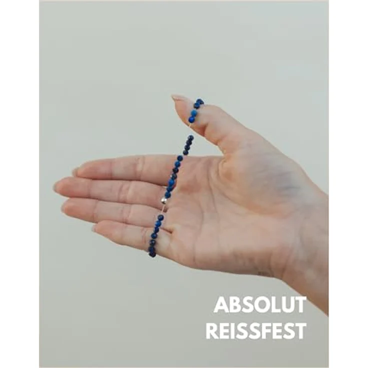 GD GOOD.designs Lapislazuli Armband Damen, facettiertes Naturstein-Armband mit 925 Silber Perle für Handgelenke 15–19 cm, inkl. Geschenkbeutel – Bild 3