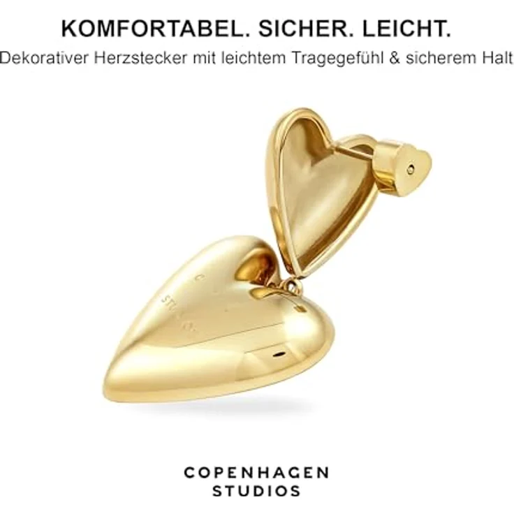 COPENHAGEN STUDIOS Puffy Hearts Ohrringe, gold, voluminöse Damen-Ohrstecker aus poliertem Edelstahl mit 14K Vergoldung, wasserfest & hautfreundlich – Bild 4
