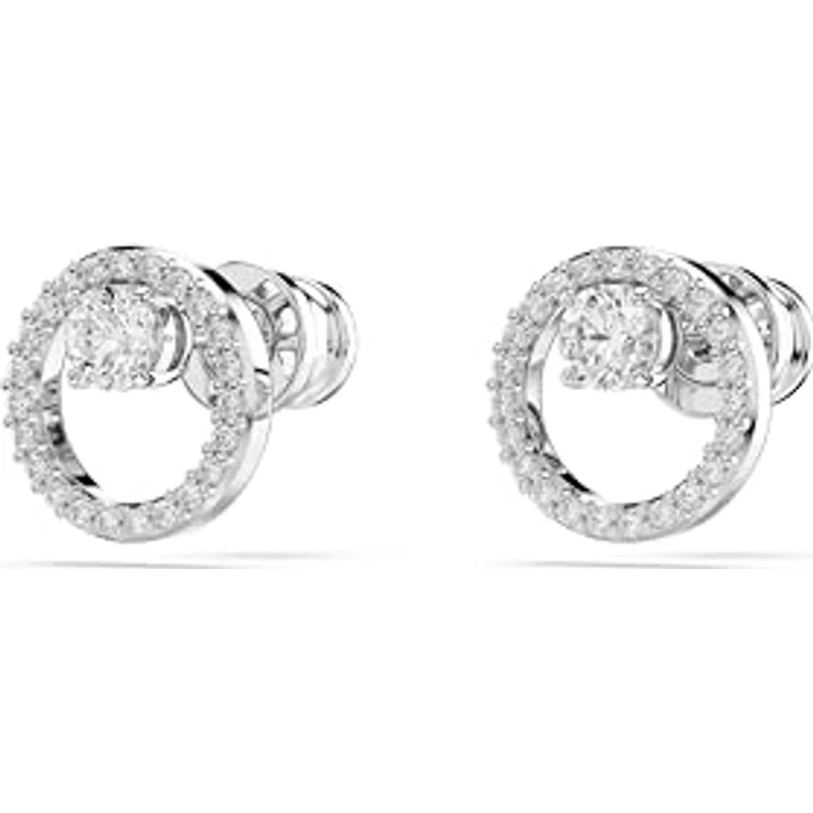 Swarovski Constella Ohrstecker, weiße, rhodinierte Ohrringe mit Swarovski Kristallen im Rundschliff und Pavé-Ring – Bild 3