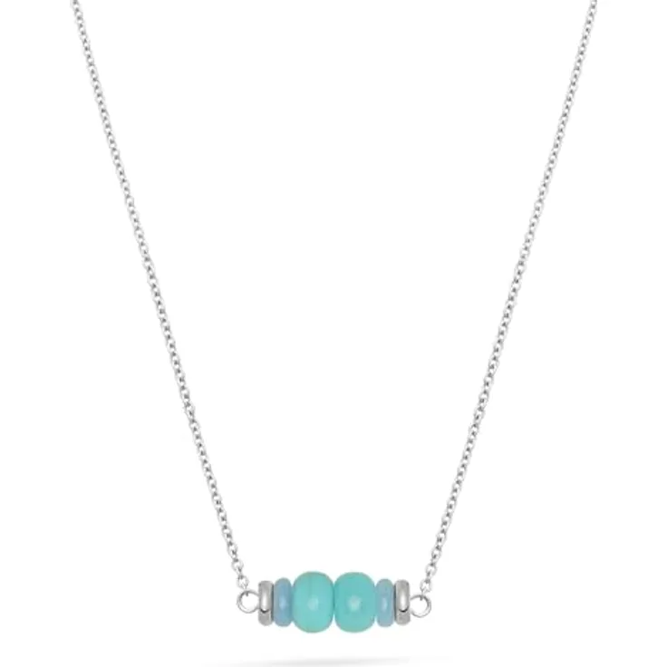 Tamaris Necklace, Kette mit bunten Natursteinen aus Edelstahl, Silber, Rolokette verstellbar bis 45 cm, wasserfest & hautfreundlich