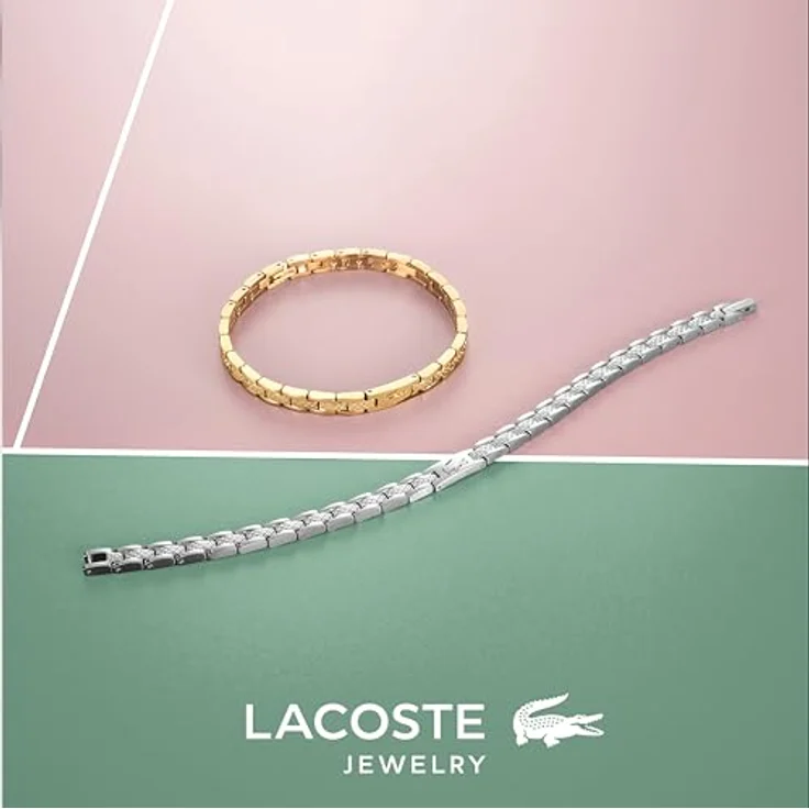 Lacoste Gliederarmband METROPOLE, Damenarmband aus Edelstahl mit geätztem Petit-Piqué-Muster und verstellbarem Faltverschluss, 190 mm – Bild 5