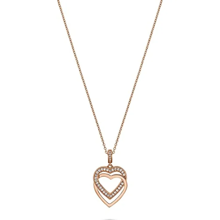 JETTE Damen-Halskette 925er Silber mit 39 Zirkonia, Roségold, 45 cm + 3 cm Verlängerung, Anhänger L 3,4 cm