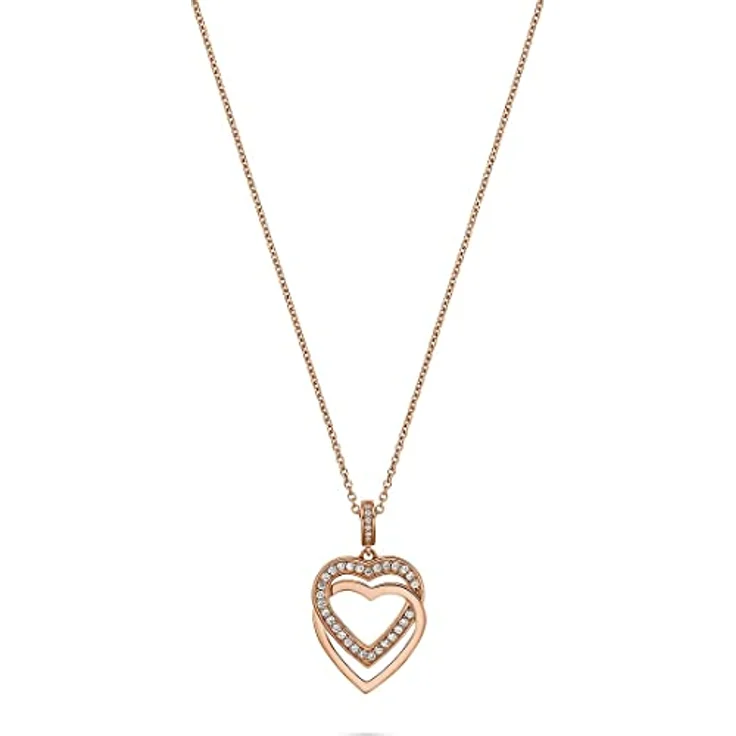 JETTE Damen-Halskette 925er Silber mit 39 Zirkonia, Roségold, 45 cm + 3 cm Verlängerung, Anhänger L 3,4 cm – Bild 1