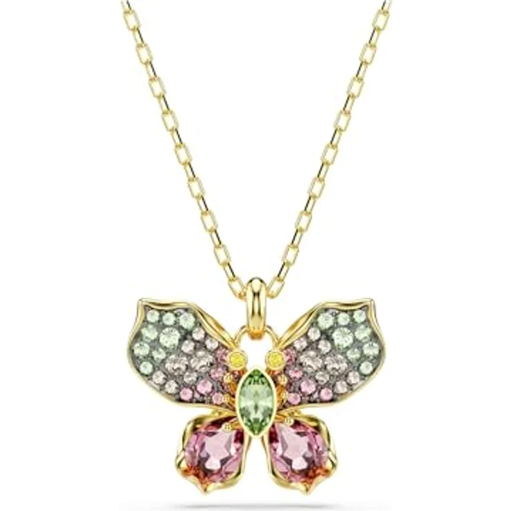 Swarovski Idyllia Anhänger, Mehrfarbige, Vergoldete Damenhalskette mit Schmetterling-Anhänger aus Kristallen, Länge: 42-49 cm – Bild 1