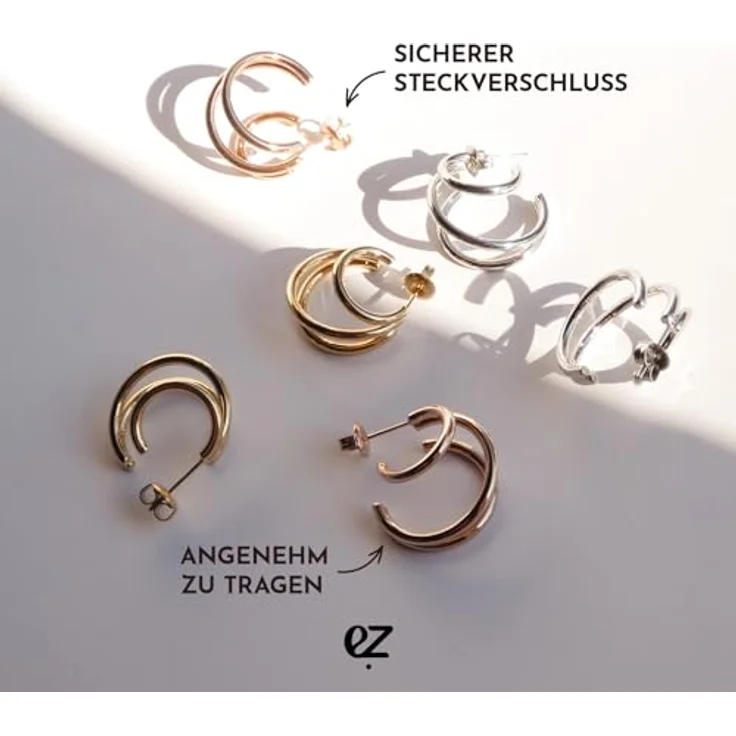 Echtzeit Creole Modern Lines, 2,2 cm, silber - 3in1-Ohrringe aus glänzendem Edelstahl, wasserfest & hautfreundlich, zeitlos & elegant – Bild 5